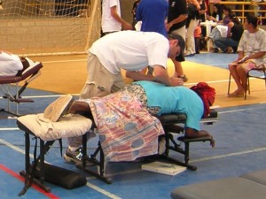 Dr. Josh Winslow adjusting a patient in Bahia, Brazil.